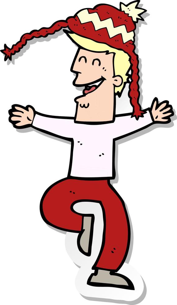 sticker of a cartoon man wearing winter hat vector