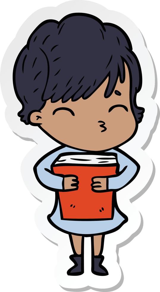 sticker of a cartoon woman thinking vector