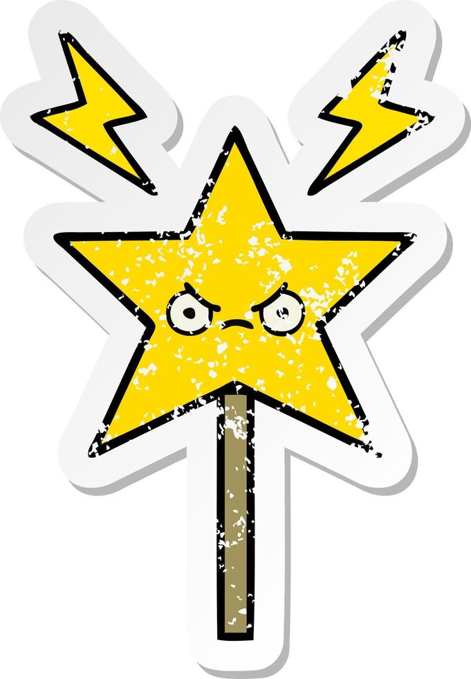 distressed sticker of a cute cartoon magic wand vector