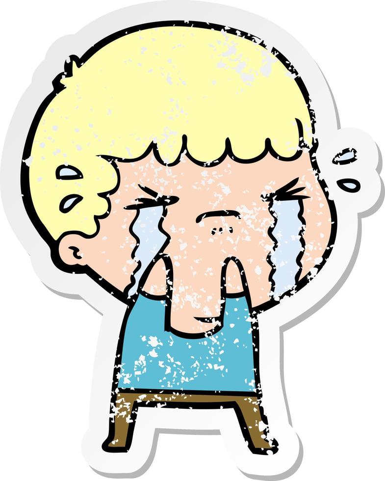 distressed sticker of a cartoon man crying vector