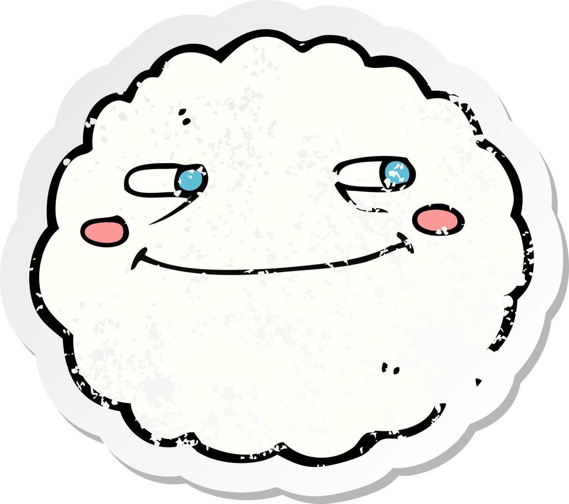 retro distressed sticker of a cartoon happy cloud vector