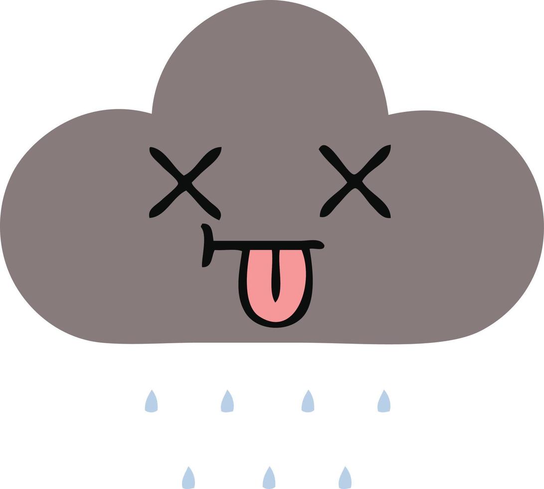 flat color retro cartoon storm rain cloud vector