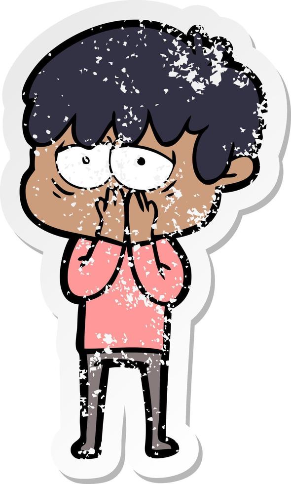 distressed sticker of a cartoon exhausted boy vector