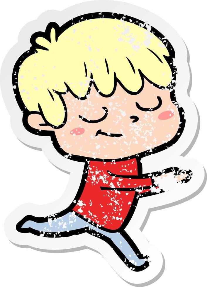 distressed sticker of a cartoon happy boy vector