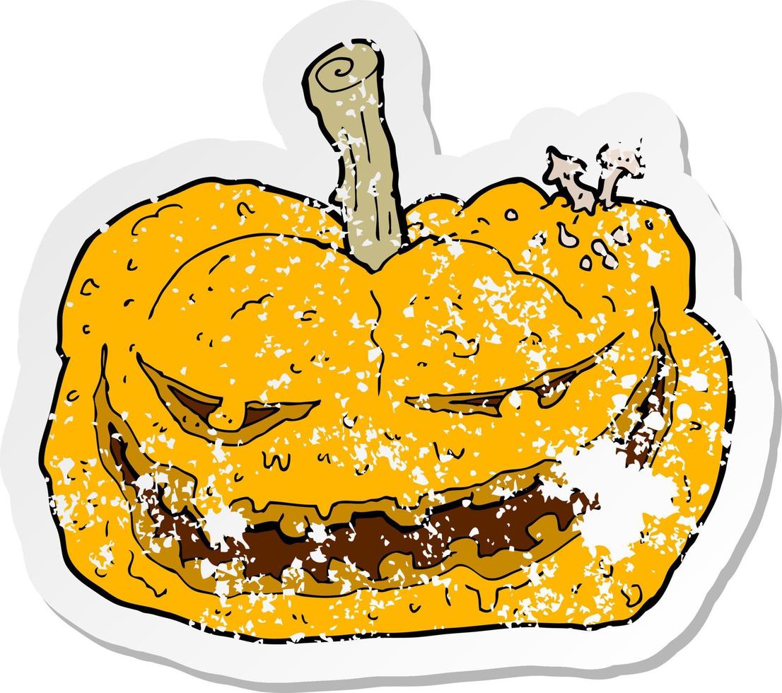 retro distressed sticker of a cartoon halloween pumpkin vector