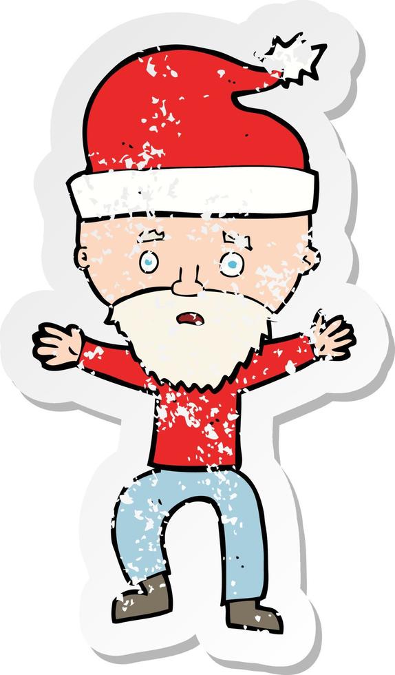 retro distressed sticker of a cartoon man ready for christmas vector