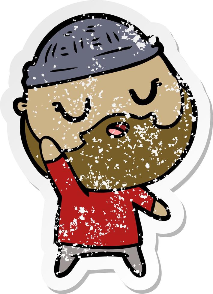 distressed sticker of a cute cartoon man with beard vector