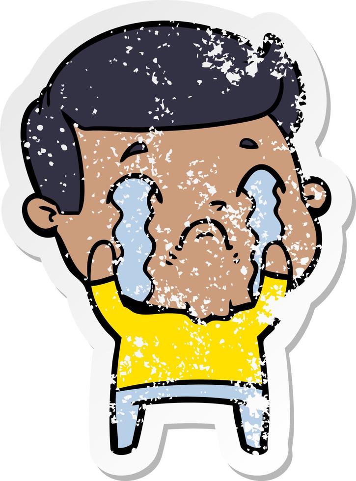 distressed sticker of a cartoon man crying vector
