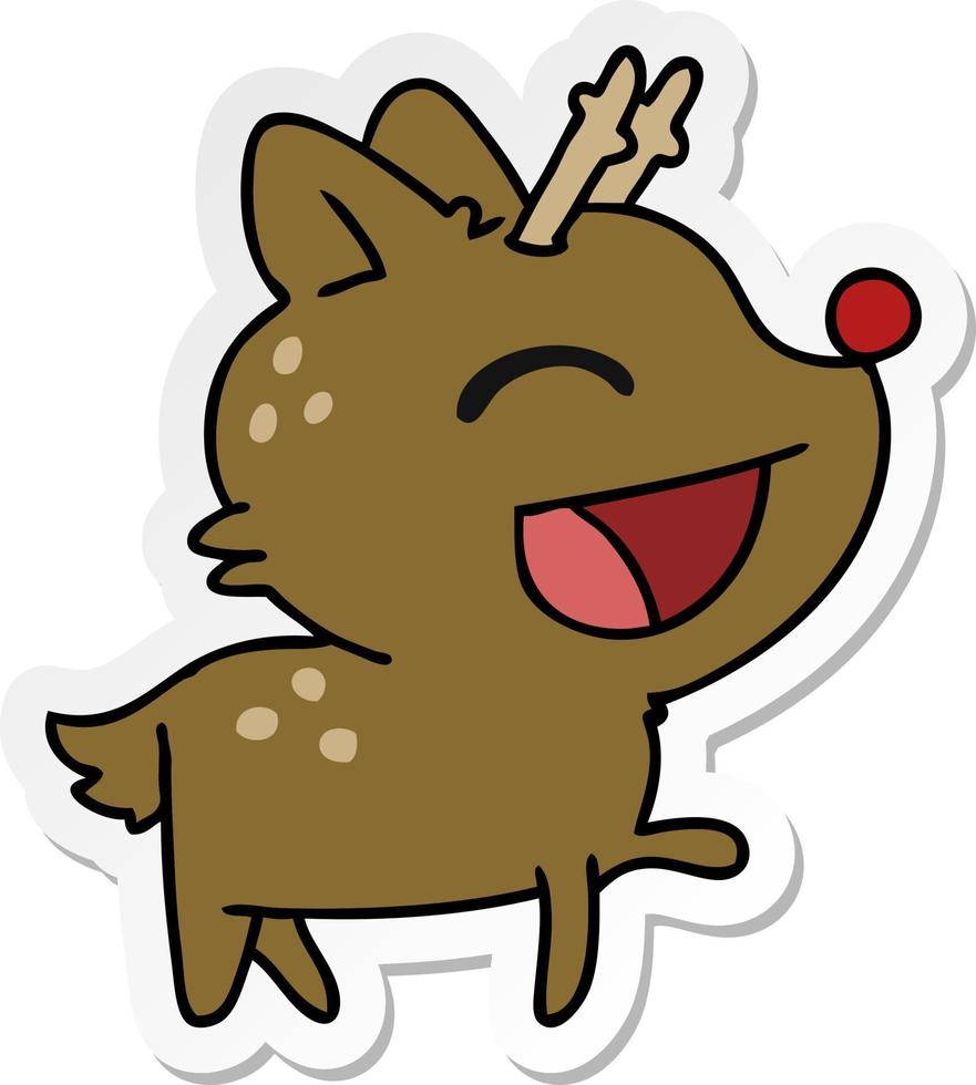 sticker cartoon of cute red nosed reindeer vector