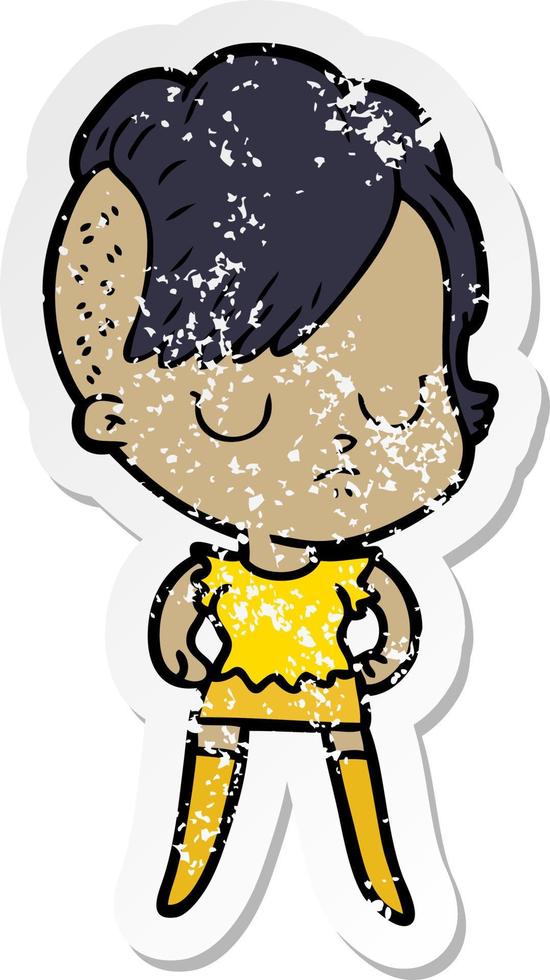 distressed sticker of a cartoon woman vector