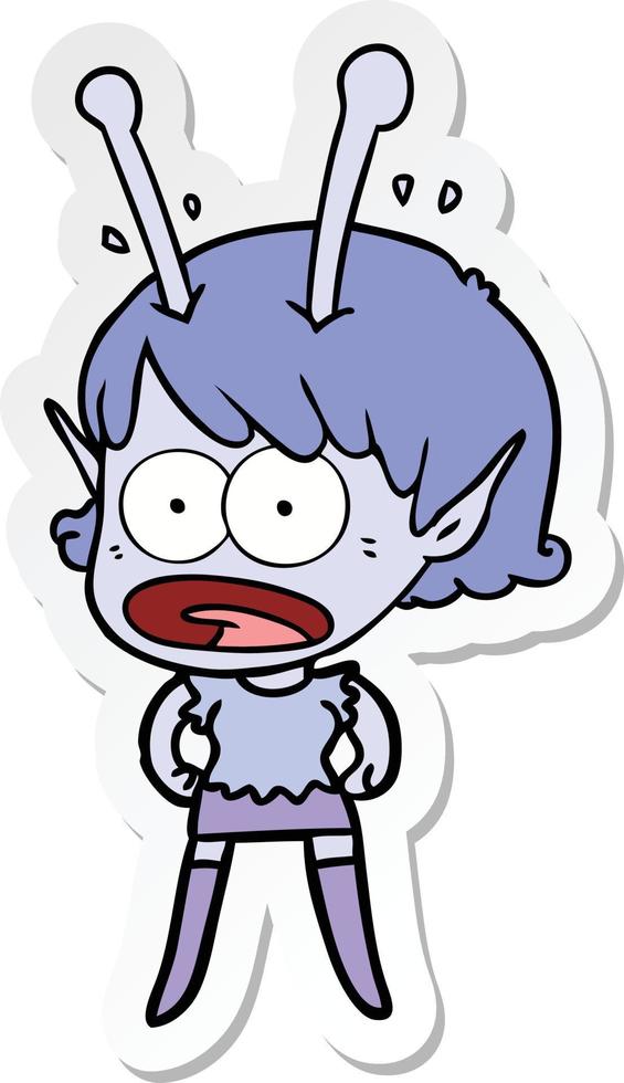 sticker of a cartoon shocked alien girl vector