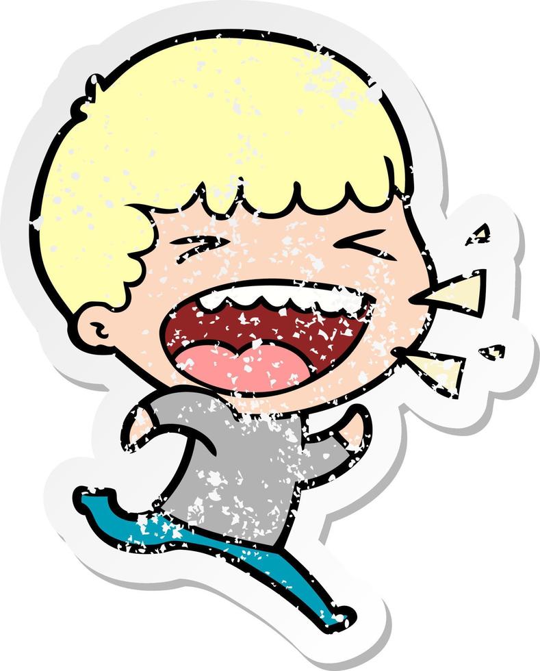 distressed sticker of a cartoon laughing man vector