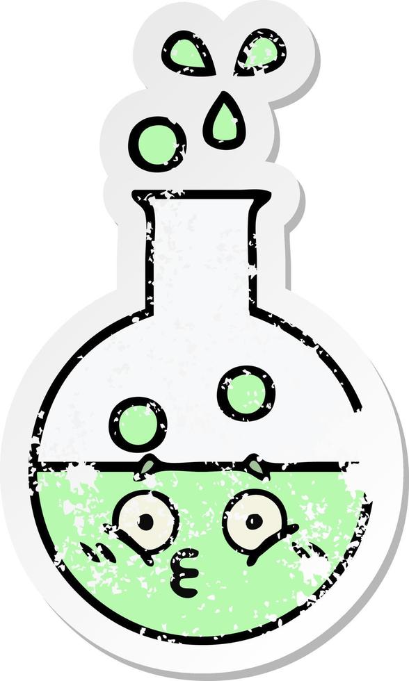 distressed sticker of a cute cartoon test tube vector