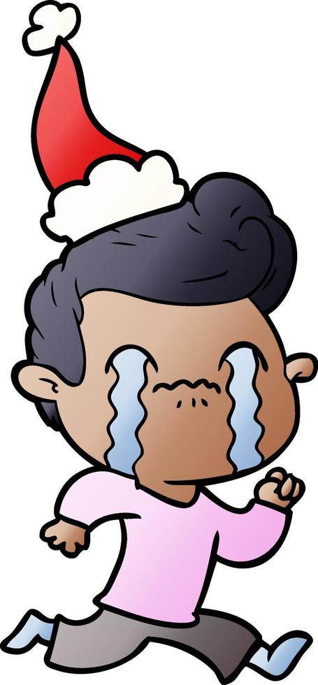 gradient cartoon of a man crying wearing santa hat vector