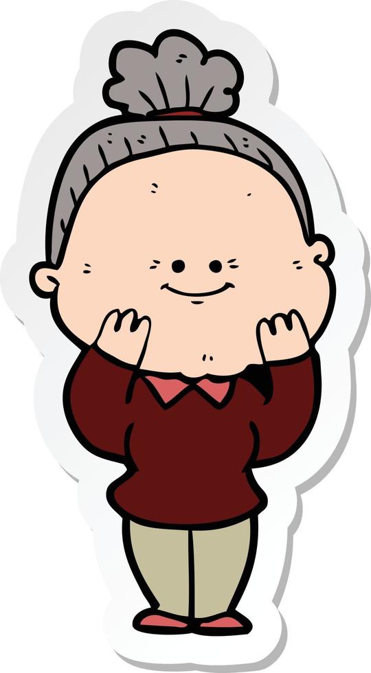 sticker of a cartoon happy old woman vector