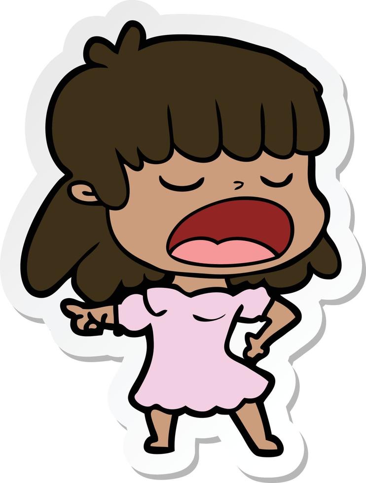 sticker of a cartoon woman talking loudly vector