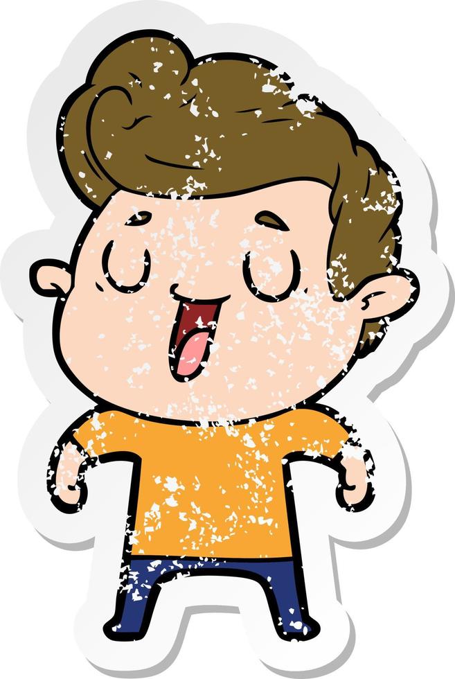 distressed sticker of a happy cartoon man vector