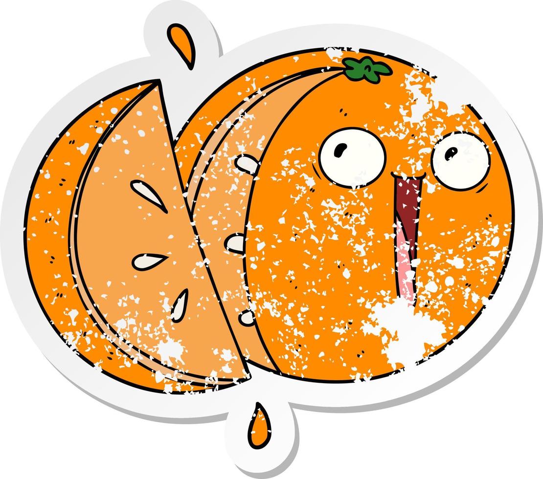 distressed sticker of a crazy cartoon orange vector