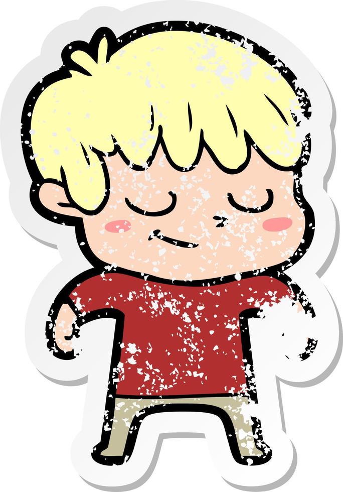 distressed sticker of a happy cartoon boy vector