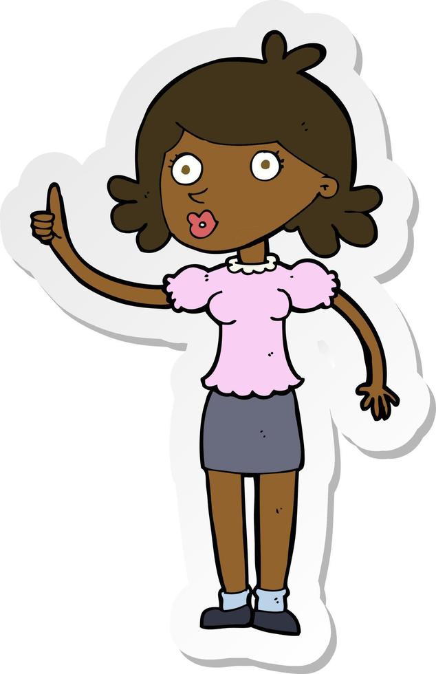 sticker of a cartoon woman with idea vector