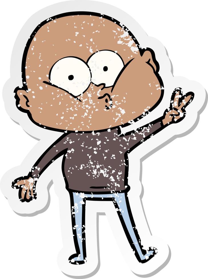 distressed sticker of a cartoon bald man staring vector