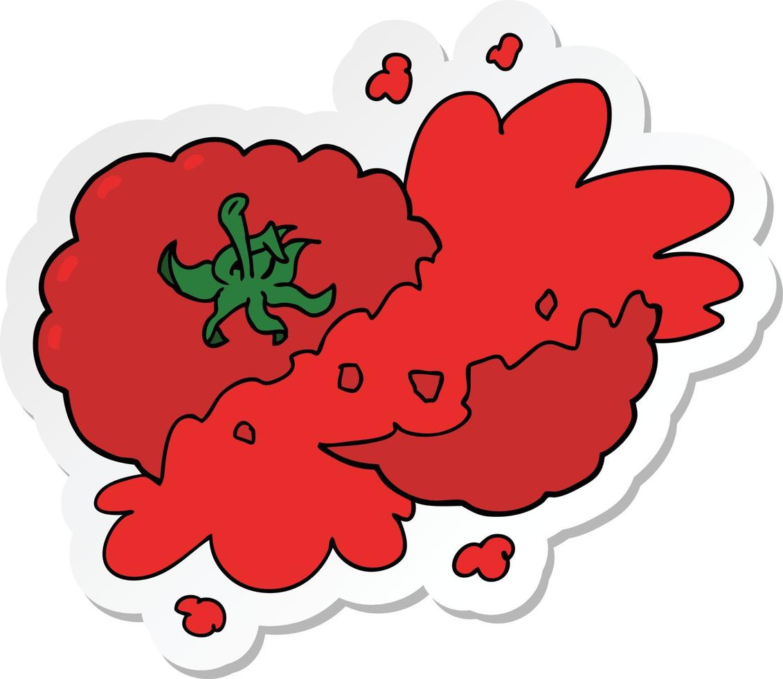 sticker of a cartoon squashed tomato vector