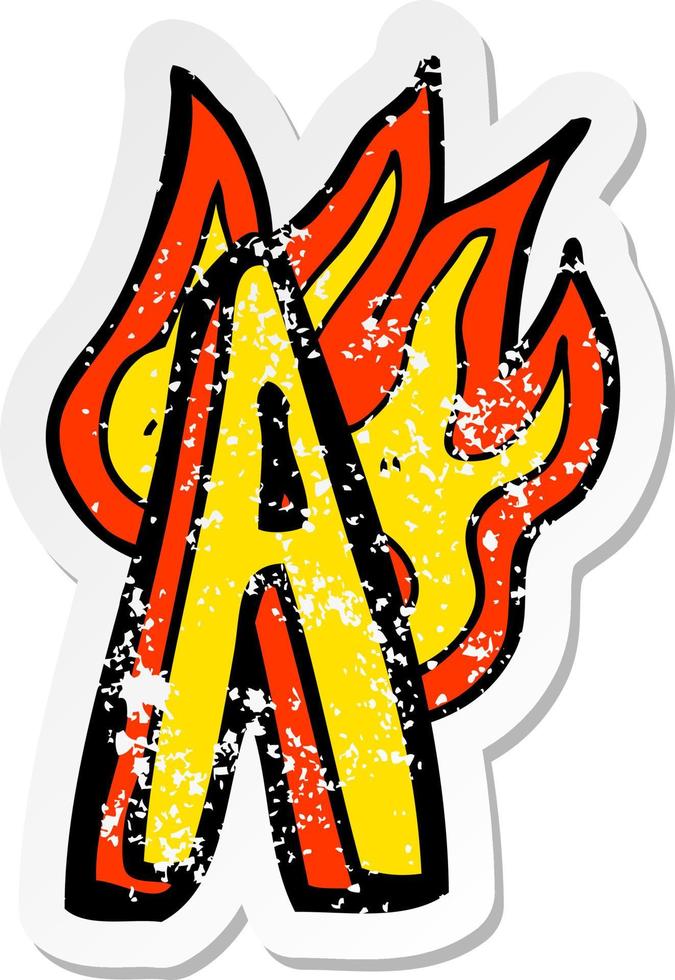retro distressed sticker of a cartoon flaming letter vector