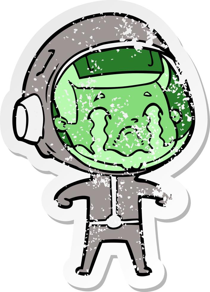 distressed sticker of a cartoon crying astronaut vector