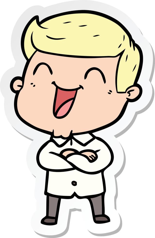 sticker of a cartoon man laughing vector