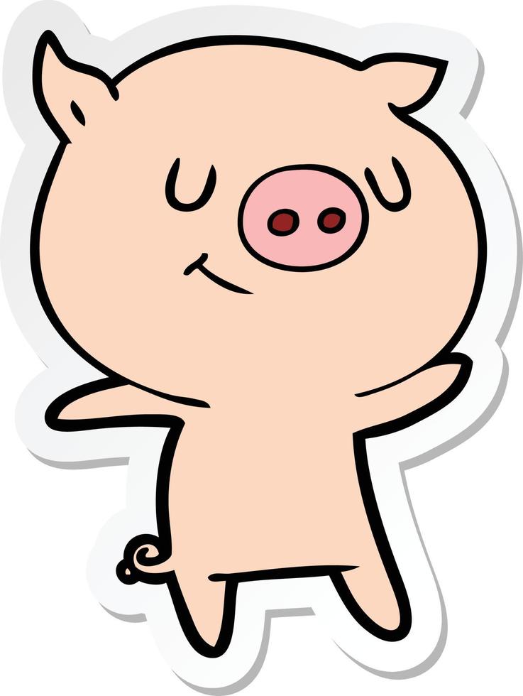 sticker of a happy cartoon pig vector