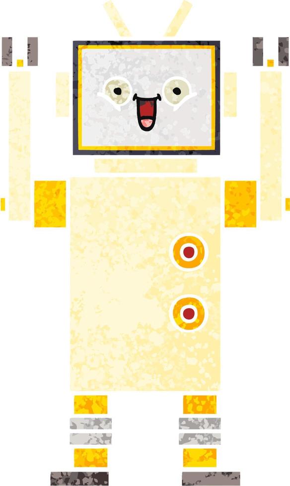 retro illustration style cartoon happy robot vector