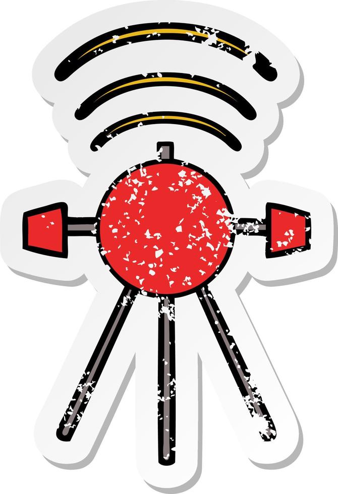 distressed sticker of a cute cartoon satellite vector