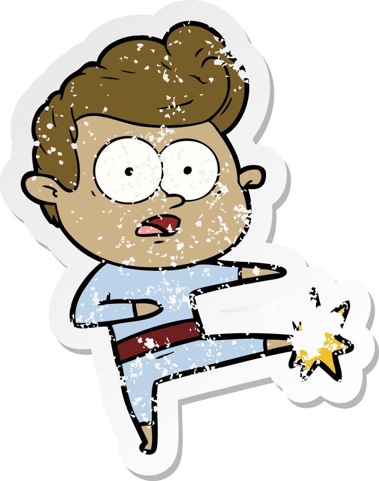 distressed sticker of a cartoon staring man vector