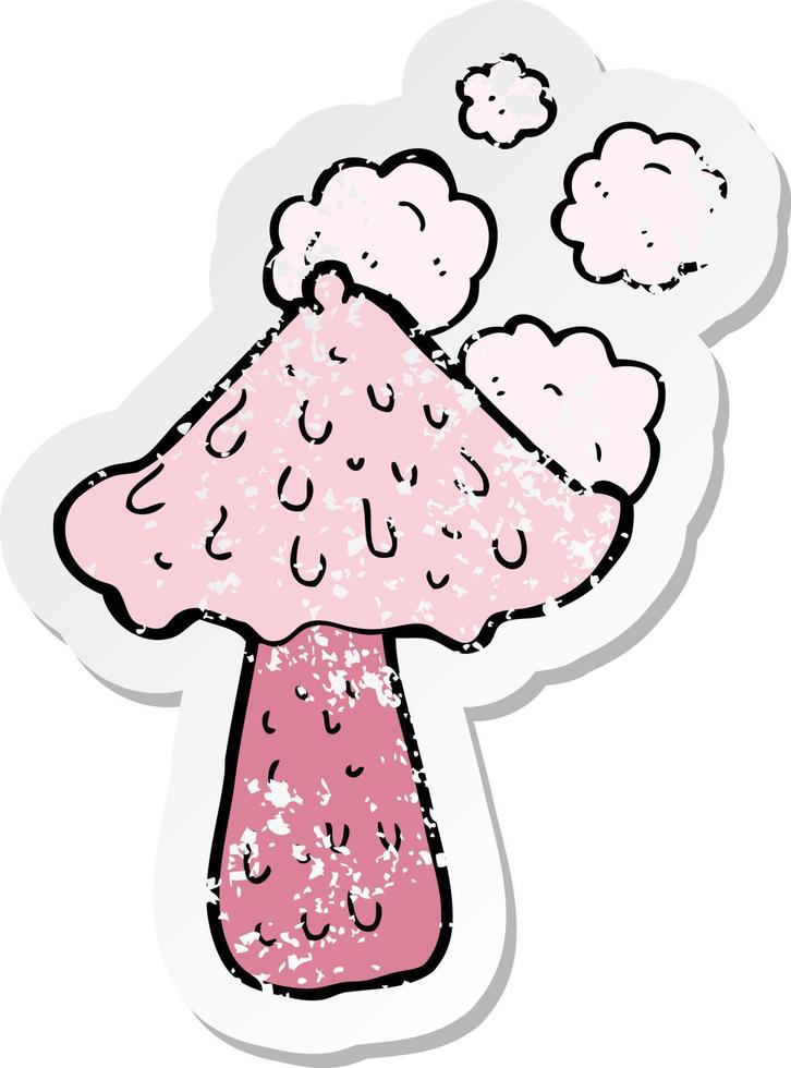 retro distressed sticker of a cartoon mushroom vector