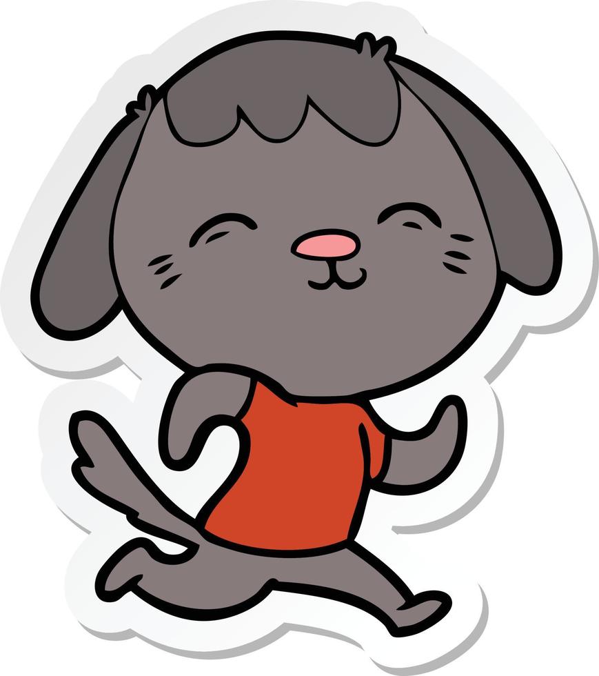 pegatina de un perro de dibujos animados feliz corriendo vector