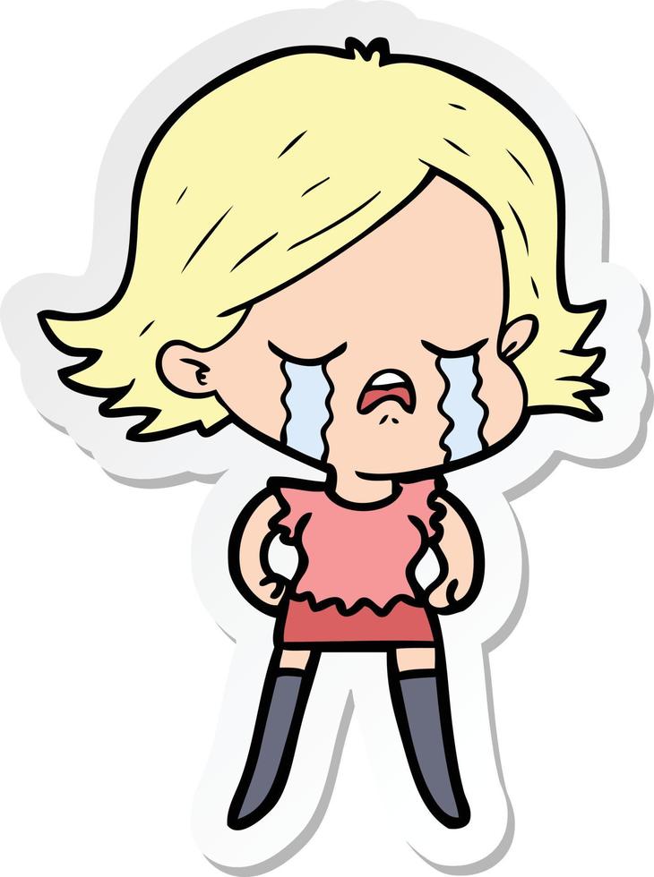 sticker of a cartoon girl crying vector