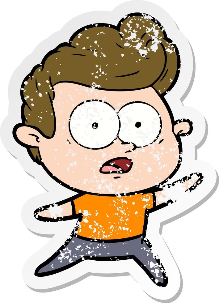 distressed sticker of a cartoon staring man vector