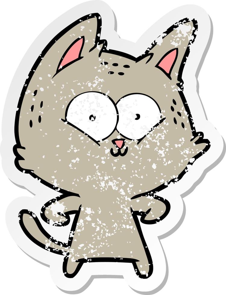distressed sticker of a cartoon cat vector