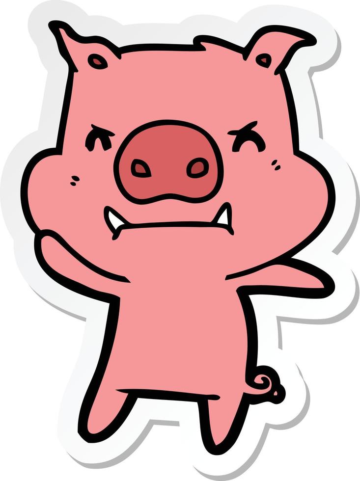 sticker of a angry cartoon pig vector