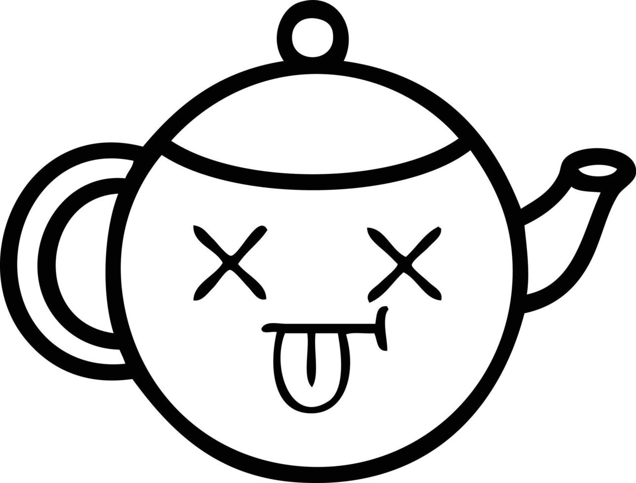 line drawing cartoon teapot vector