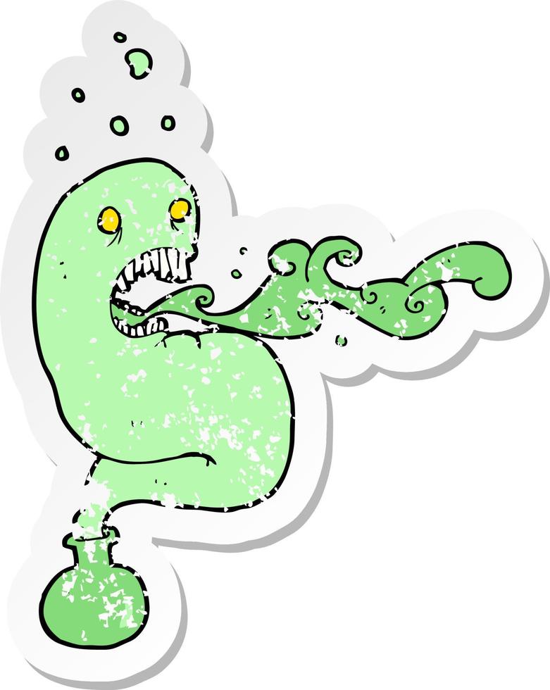 retro distressed sticker of a cartoon ghost in bottle vector