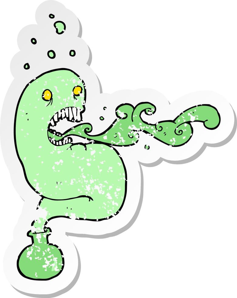 pegatina retro angustiada de un fantasma de dibujos animados en una botella vector