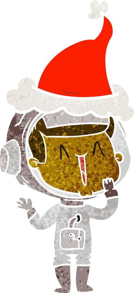 laughing retro cartoon of a astronaut wearing santa hat vector