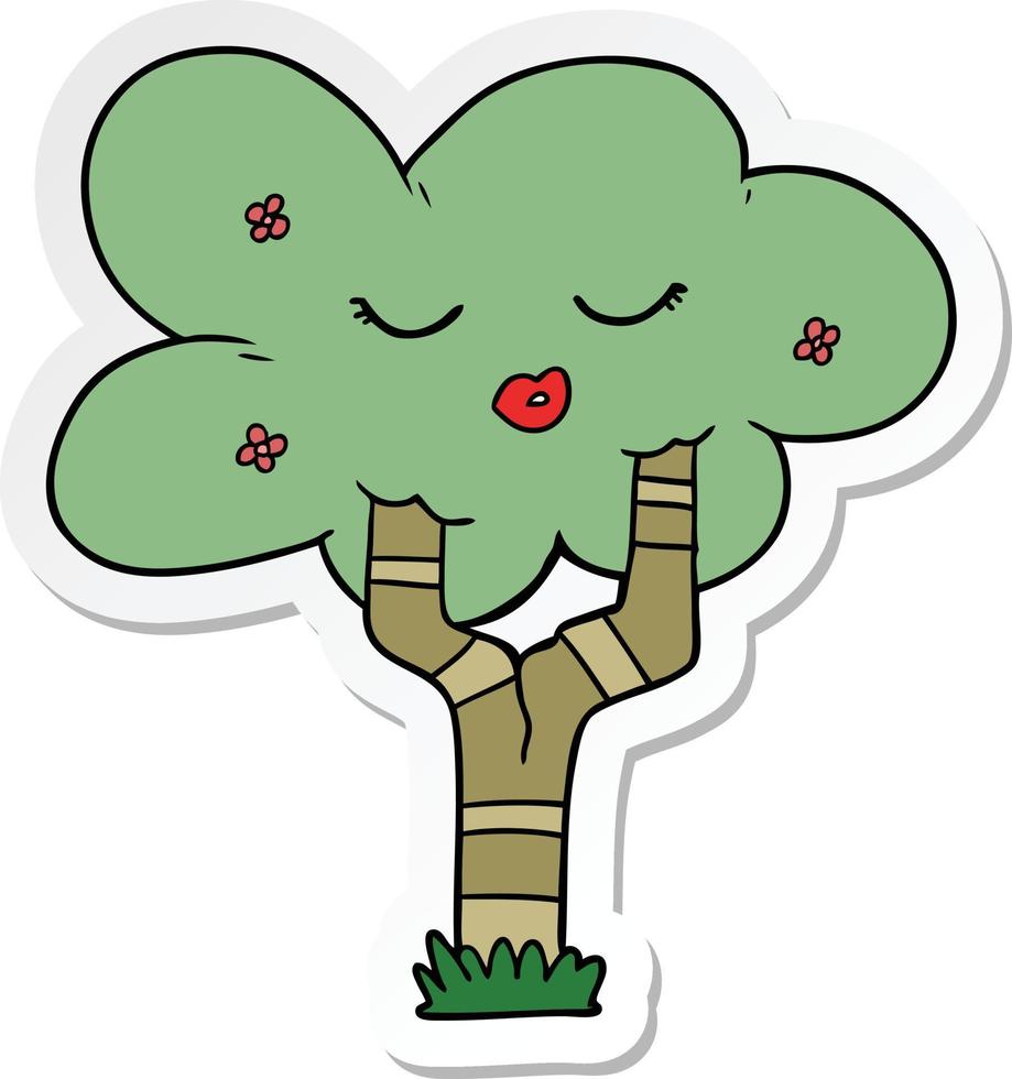 sticker of a cartoon tree with face vector