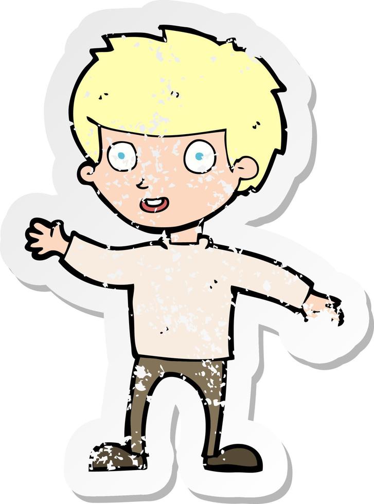 retro distressed sticker of a cartoon happy boy vector