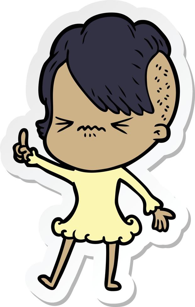 sticker of a cartoon annoyed hipster girl vector