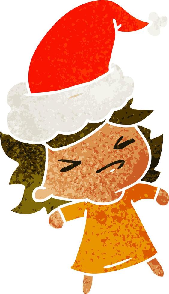 christmas retro cartoon of kawaii girl vector