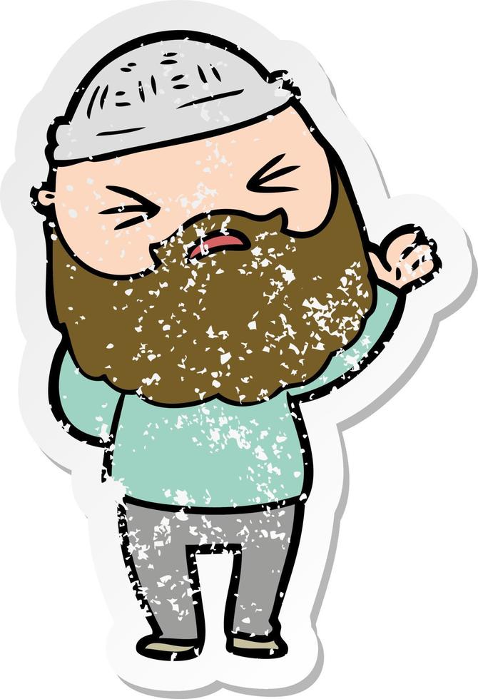 distressed sticker of a cartoon man with beard vector