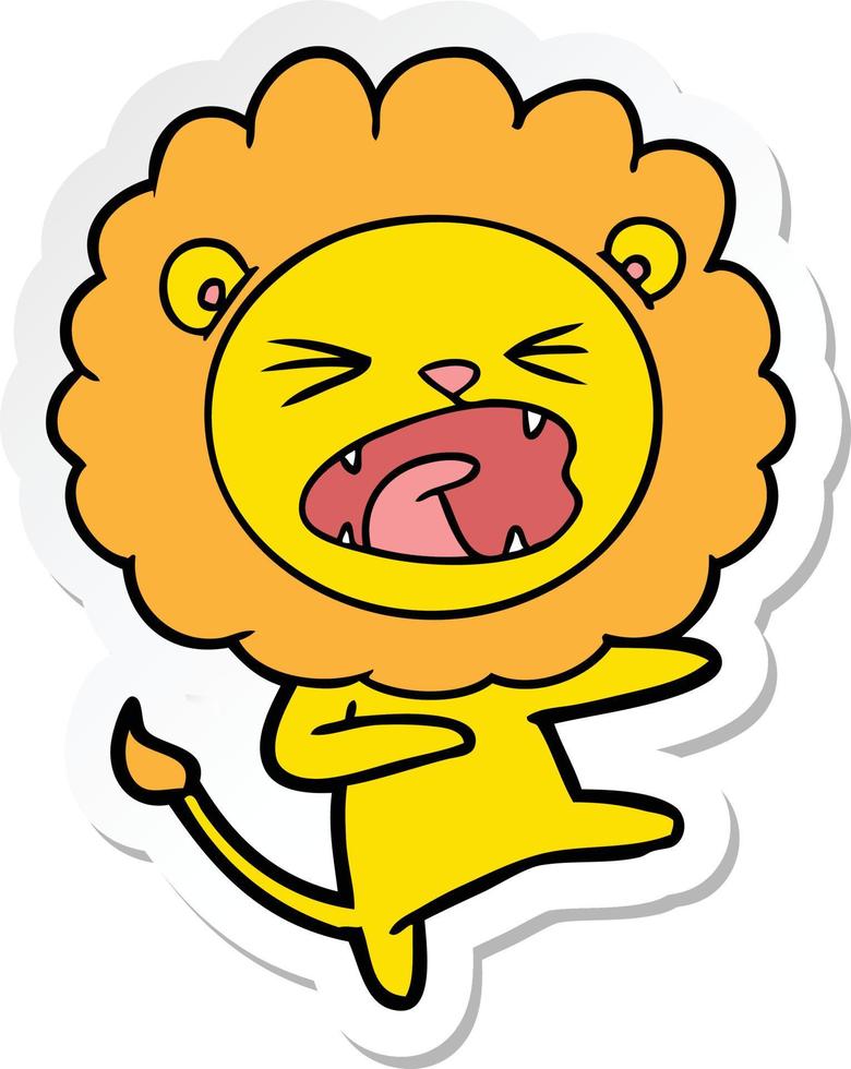 sticker of a cartoon angry lion vector