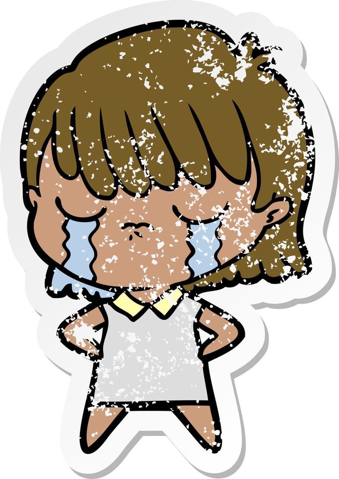 distressed sticker of a cartoon woman crying vector